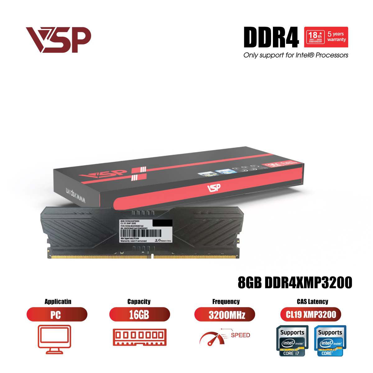Ram PC VSP DDR4 8GB - 3200MHz (only support Intel)